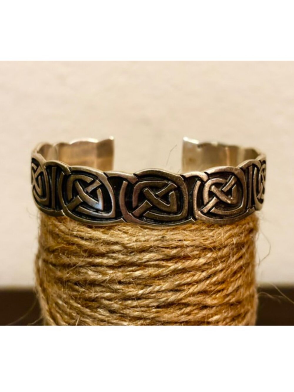 Sterling Silver 925 Unique Celtic Interlace Knot Flat Cuff Bracelet